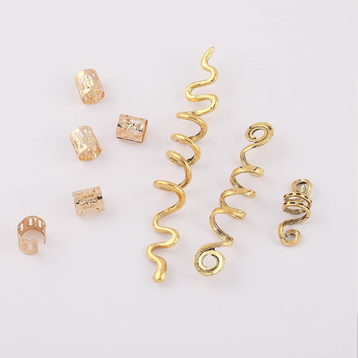 18Pcs Hair Accessories Loc Hair Jewelry for Women Braids, Dreadlock Beads Metal Hair Clips Decoration Gold(Multiple Styles)-Style4