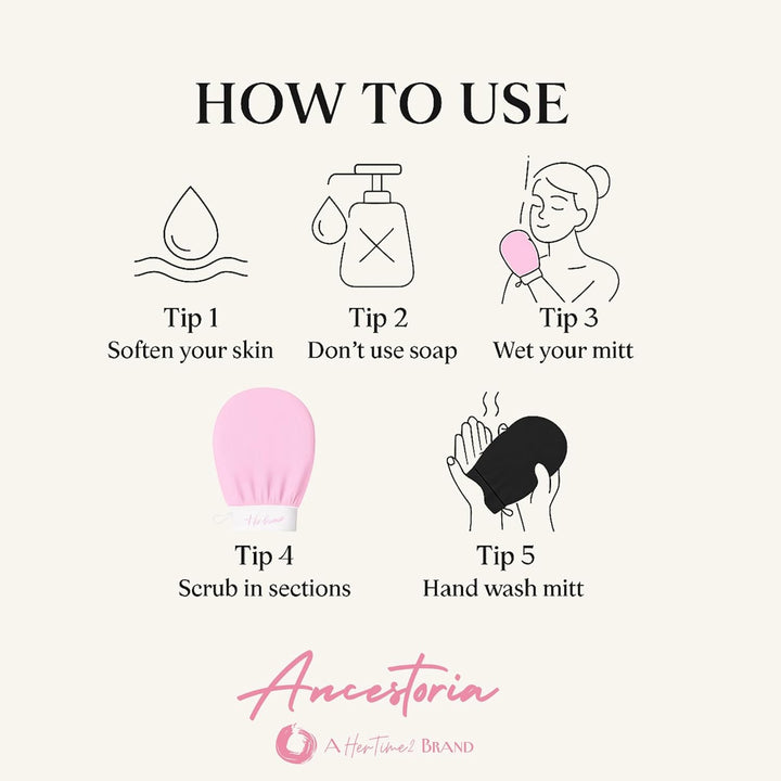 Ancestoria Korean Exfoliating Gloves for Shower, Pink and Black, 2-Pack, Deep Exfoliating Mitts for Body, Reusable and Chemical-Free, a  Brand
