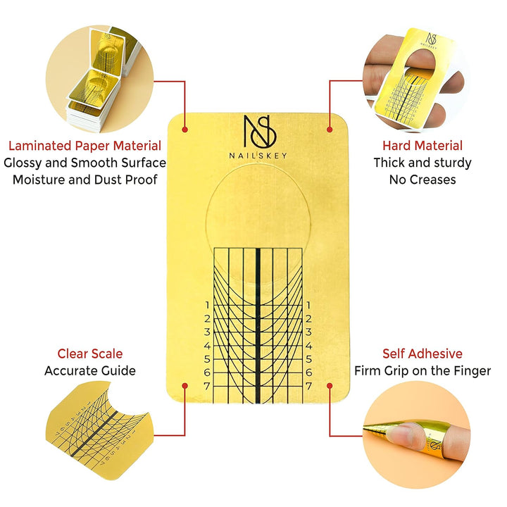 Nail Forms for Gel Builder - 100 Pcs Self Adhesive Nail Extension Stickers for Acrylic, UV & Poly Gel with Tip Sculpting Guide - Nail Art for Home & Salon (Pack of 100)