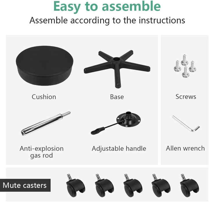 round Rolling Stool Height Adjustable Stool with Wheels for Spa Salon Massage Black