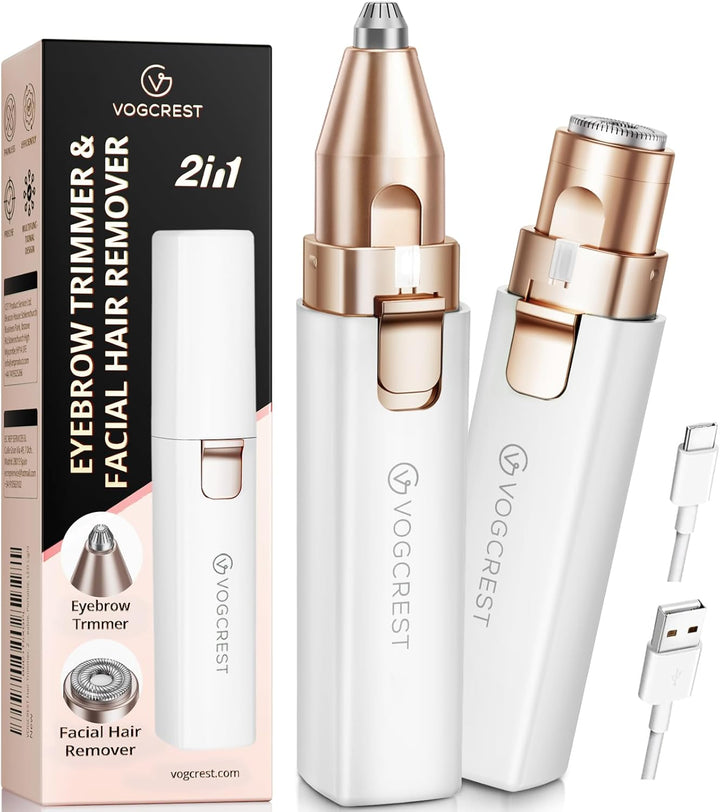Rechargeable Facial Hair Remover for Women: 2 in 1 Electric Eyebrow and Facial Hair Remover - Suitable for Middle-Aged Women’S Eyebrow, Chin, and Cheek Trimming - with Built-In LED Light(Pink)