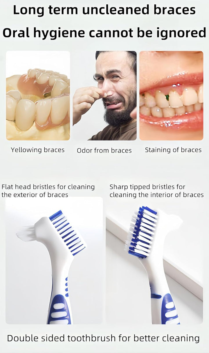 Denture Cleaning Brushes 2-Pack with Dual-Angle Heads - Soft Nylon Bristles & Ergonomic Grip, Travel Denture Brush Kit for Seniors (Green/Purple) | Denture Care Essentials