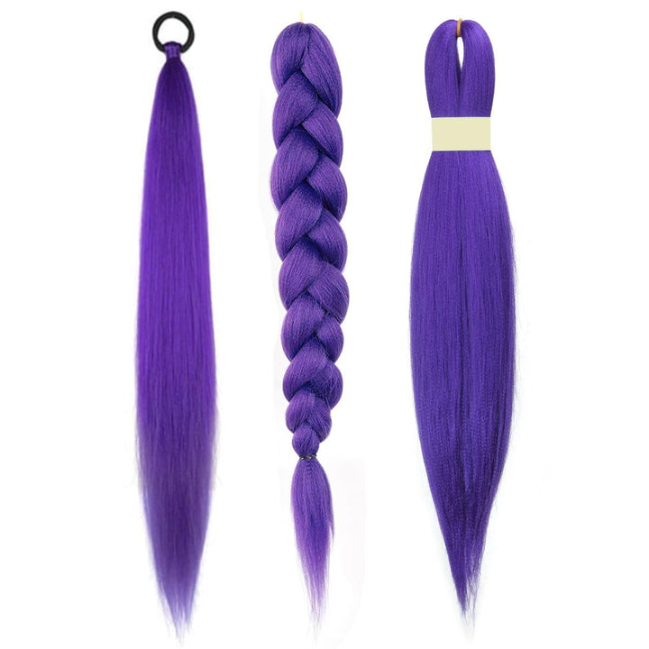 4 Packs 24 Inch Synthetic Braiding Hair Extensions, Purple Pre-Stretched Braiding Hair for Girls for Box Braids, Halloween Cosplay Party