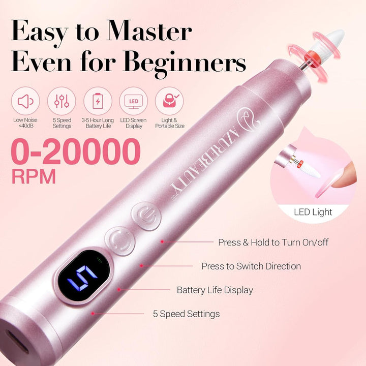 Dip Powder Nail Kit with Electric Nail Drill, 24 Colors Nude Pink Glitter Nail Powder Starter Kit with Dip Liquids Base Top Coat Activator Portable Manicure French Nail Art Essential Set