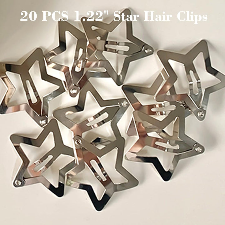 20 PCS 1.22" Star Hair Accessories - Non-Slip Metal Snap Clips and Barrettes for Girls & Women, Y2K Style