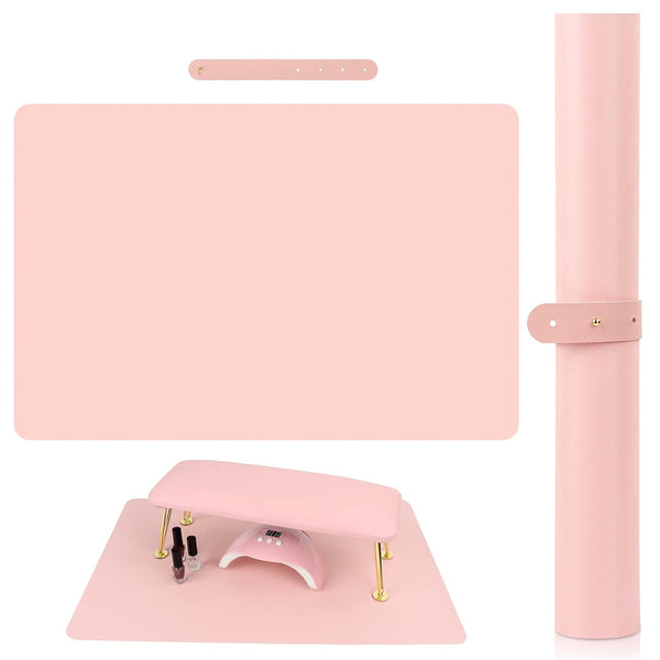 (MAT ONLY) Pink Nail Art Table Mat, Foldable Nail Art Hand Rest Pad for Nail Arm Rest Cushion, Soft Microfiber Leather Nail Mat, Manicure Pad Nail Table Pad Desk Mat for Nail Technician Salon Home