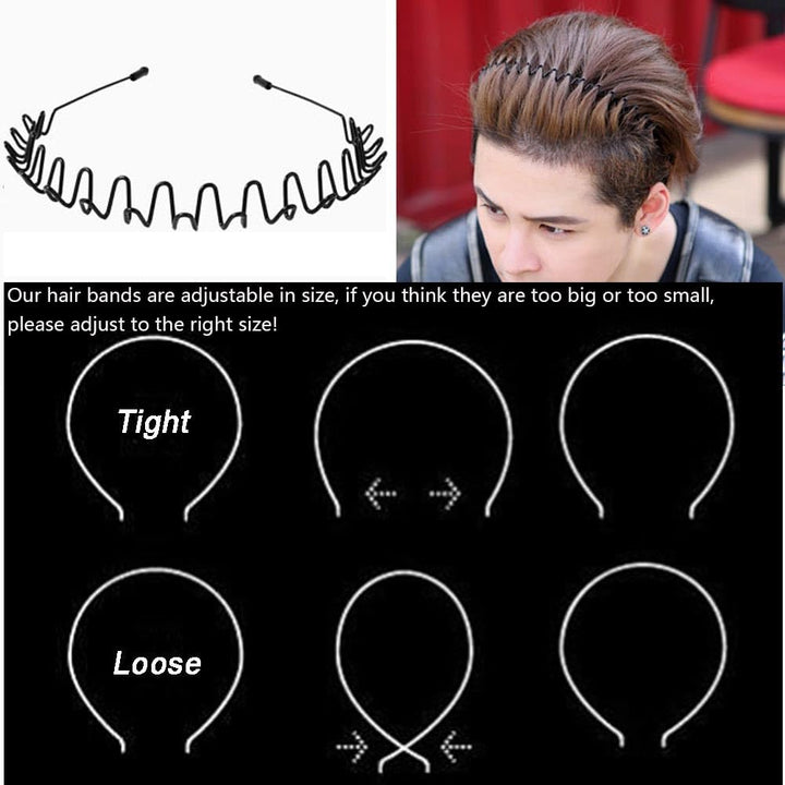 Metal Headbands, 2 Pack Fashion Unisex Black Hairband Spring Wave Non Slip Sports Headwear Hair Hoop Hair Accessories (2 Pack)