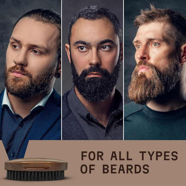 Beard Brush for Men - 4.3-Inch Beech Wood Handle, Brown - Boar Bristle Beard Brush, Travel Size Detangler & Static Reducer
