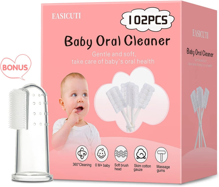 Baby Tongue Cleaner, 42Pcs Disposable Infant Toothbrush, Gauze Gum Cleaner Baby Oral Cleaning Stick Dental Care for 0-36 Months + Free 1 Finger Toothbrush