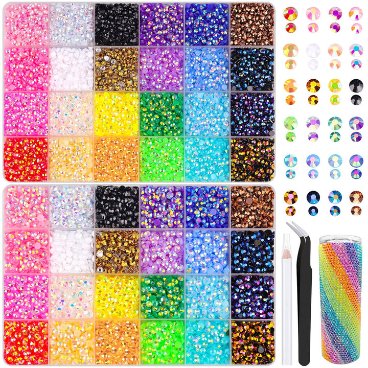 30000Pcs Resin Jelly Rhinestones for Bedazzling, Multicolor 3Mm Flatback Gems for Diamond Art, Bedazzler Kit with 3Pcs 10Ml B7000 Jewelry Glue for Nail Art Crafting Book Makeup