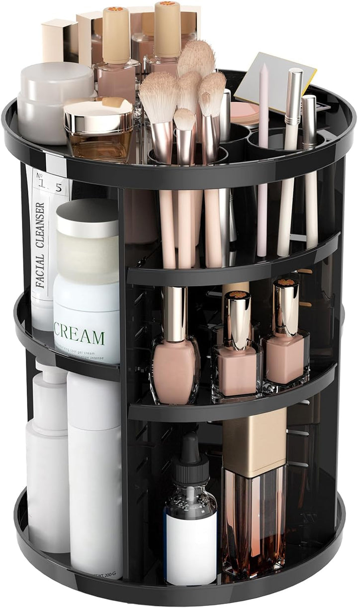 Rotating Makeup Organizer, DIY 8 Adjustable Layers Spinning Skincare Organizer, Cosmetic Display Case with Brush Holder Perfume Tray, Multi-Function Storage Carousel for Vanity Bathroom Countertop