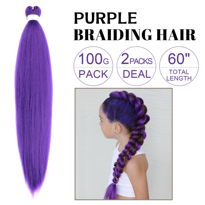 Purple Braiding Hair Extensions 30Inch Pre Stretched Synthetic Braiding Hair for Braids as Rumi Hair Style (Purple, 30 Inch (Pack of 2))