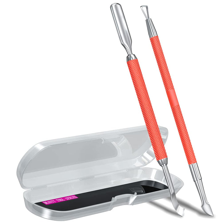 2PCS Metal Silver Cuticle Pusher and Scraper, Nail Trimmer Cutter Stainless Steel Gel Scraper Tool, Nail Polish Remover Peeler Durable Salon Manicure Pedicure Cleaner for Fingernail and Toenail