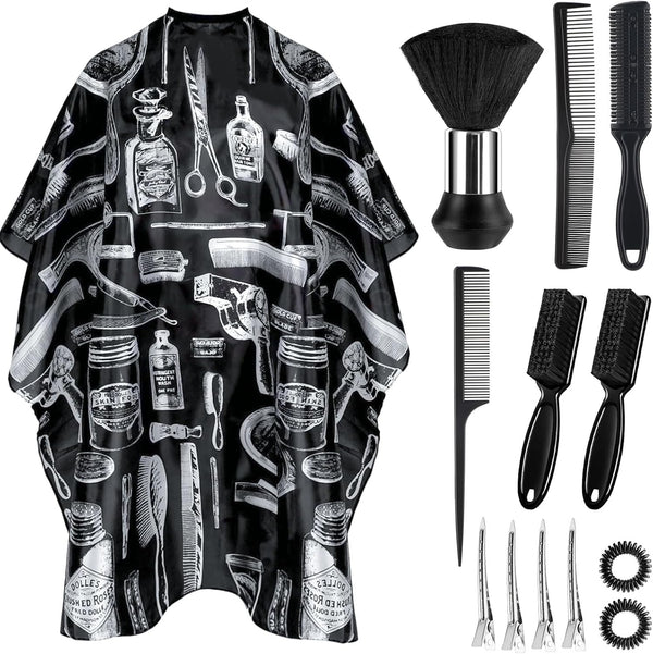 Barber Cape 13Pcs with Neck Duster Brush Adjustable, Extra Long Hair Cutting Cape 63" X 55" Profesional Barber Accessories for Men/Adults/Barber/Salon/Clients/Home/Women/Kids