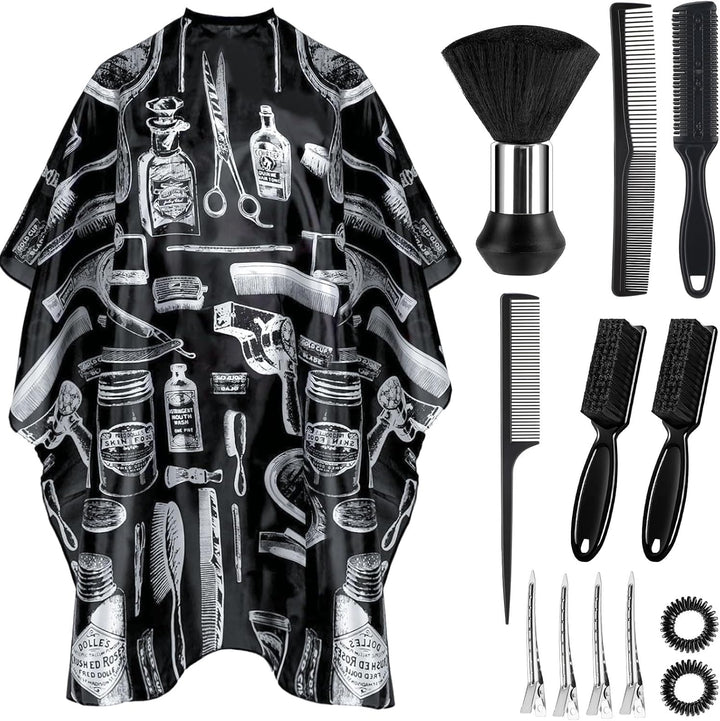 Barber Cape 13Pcs with Neck Duster Brush Adjustable, Extra Long Hair Cutting Cape 63" X 55" Profesional Barber Accessories for Men/Adults/Barber/Salon/Clients/Home/Women/Kids
