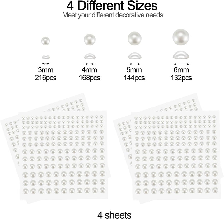 660Pcs Self Adhesive Pearl Stickers Flat Back Pearls for Craft Hair Face Makeup Nail Cell Phone Scrapbooking Decor, 4 Size 3Mm/4Mm/5Mm/6Mm (White)