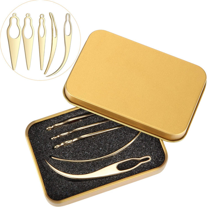 5 Pcs Dreadlock Interlocking Tool for Locs with Metal Box Sisterlock Retighten Tool for Dreadlocks Interlocks Crochet Braiding Hair Tightening Maintaining Extensions Accessory（Gold）