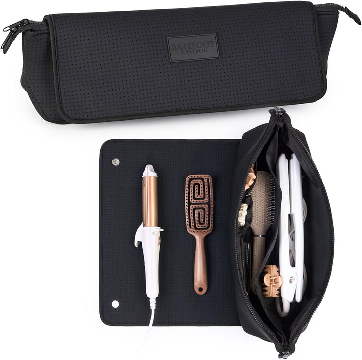 Hair Tools Travel Bag and Heat Resistant Mat for Flat Irons, Straighteners, Curling Iron, and Haircare Accessories, 2-In-1 Design, with Interior Pockets, Portable Organizer