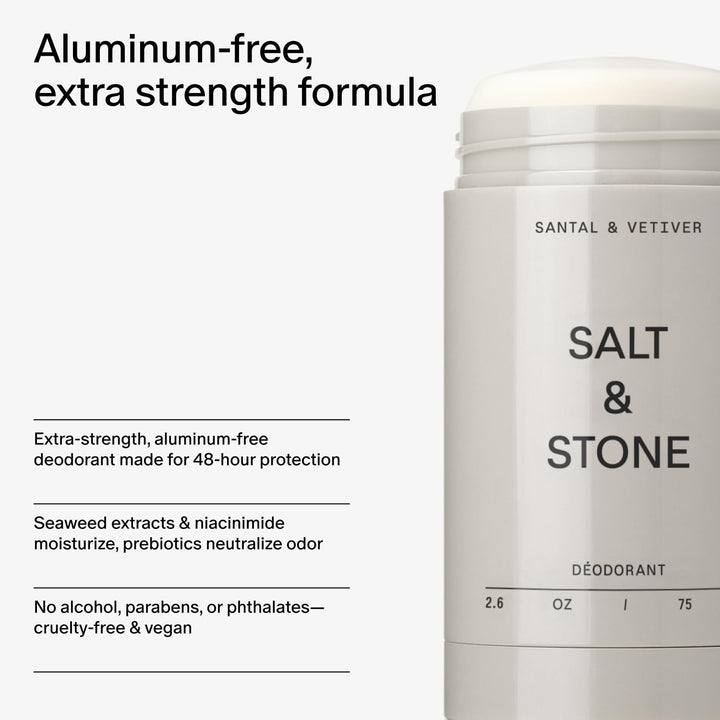 Aluminum Free Deodorant | Extra Strength 48 Hour Protection for Women & Men | Made with Seaweed Extracts, Shea Butter & Prebiotics (Santal & Vetiver)