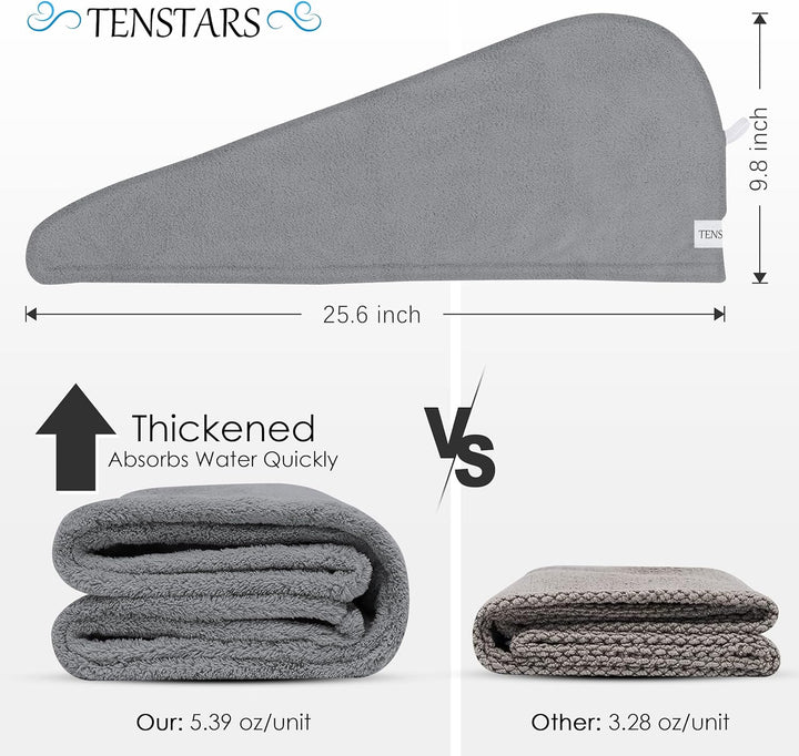 5 Pack Thicken Microfiber Hair Towel Wrap for Women - Elastic Loop Design - 320GSM Coral Velvet - Quick Dry Hair Turban - 11X28 Inch (Grey+Pink+Brown+Frozenblue+Frozenberry)