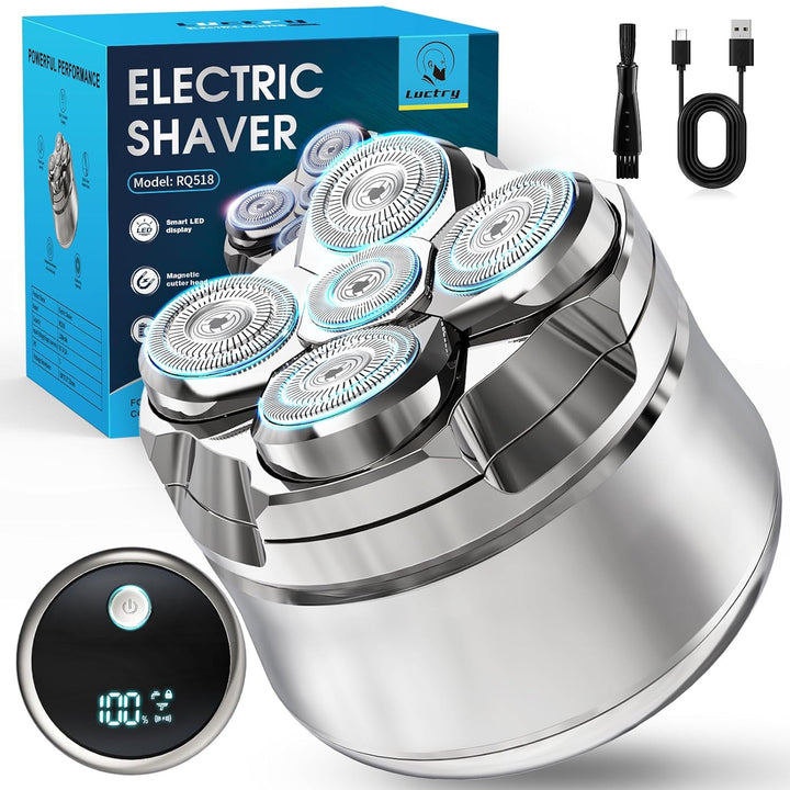 Head Shavers for Bald Men, Magnetic Electric Razor Hair Trimmer Cordless Rechargeable Electric Shavers 100% Waterproof Dry & Wet Grooming Kit with Led Display