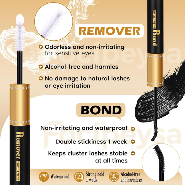 Lash Extension Kit Thick Eyelash Extension Kit 10-18Mm Fluffy Lash Clusters 200D Individual Eyelashes Kit with Lash Bond, Lash Remover, Lash Applicator, DIY Lashes Extension