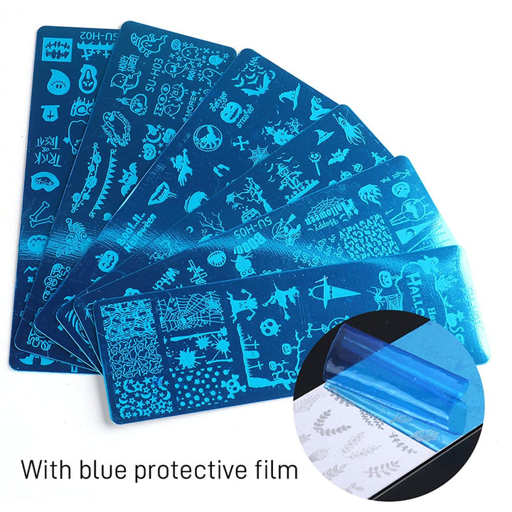 Halloween Nail Art Stamping Plates, 6 PCS Halloween Nail Stamper Kit Horror Ghost Skull Pumpkin Spider Witch Nail Art Stencils Plates Halloween Holiday Party Manicure Template Design Tool