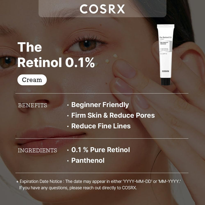 Retinol 0.1% Cream, 0.67 Oz, Anti-Aging Eye & Neck Cream with Retinoid Treatment to Firm Skin, Reduce Wrinkles, Fine Lines, Signs of Aging, Gentle Daily Korean Skin Care