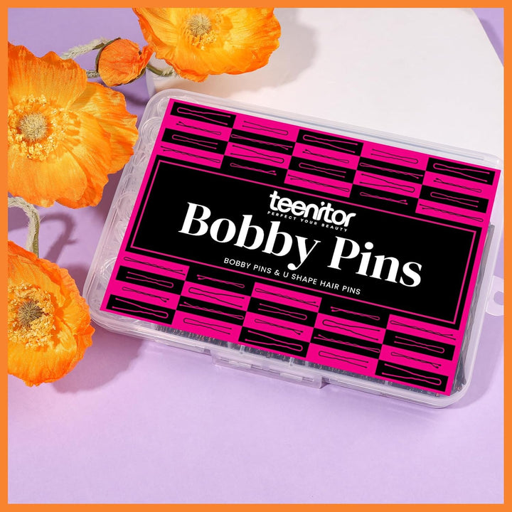300Pcs Bobby Pins Hair Pins Kit, 100 Hair Pin for Women 100 Bobby Pins Brown and 100 Hair Bands, Hair Pins for Buns 2Inch 2.36Inch 2.75Inch
