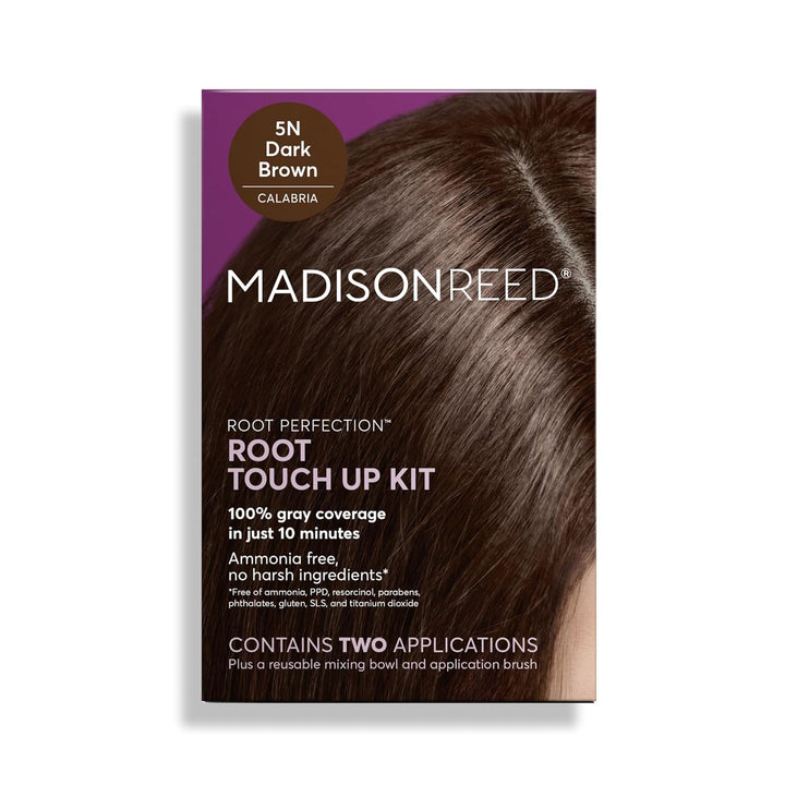 Root Perfection Permanent Root Touch Up, Dark Brown 5N Calabria, 10 Minutes for 100% Gray Root Coverage, Ammonia-Free Hair Dye, Two Applications