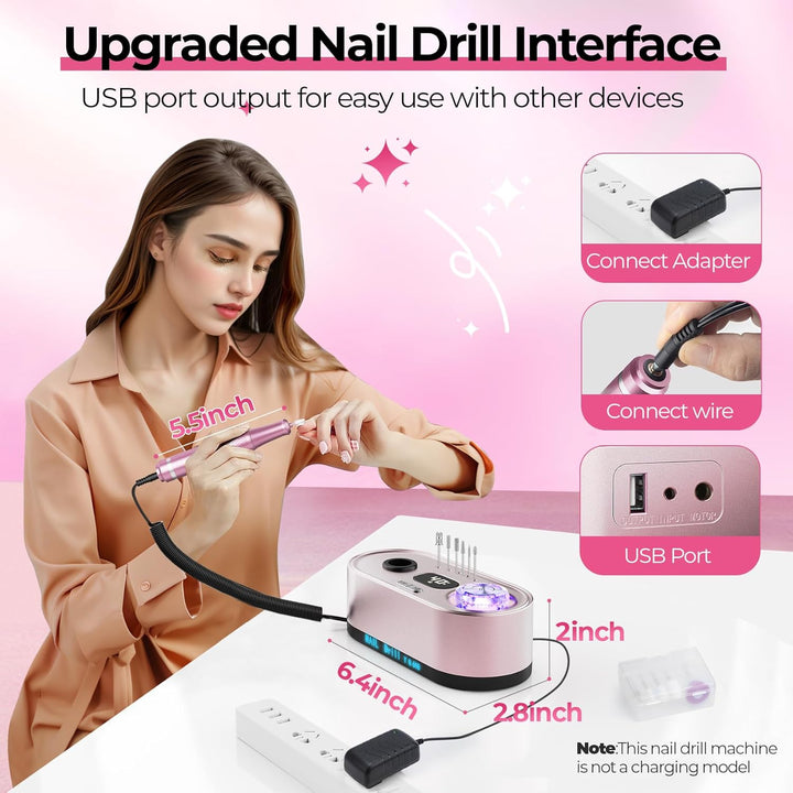 40000RPM Electric Nail File Drill Professional Kit, Drill Machine with LCD Display, Manicure Pedicure Polishing Acrylic Gel Nail Grinder for Salon, Home Use