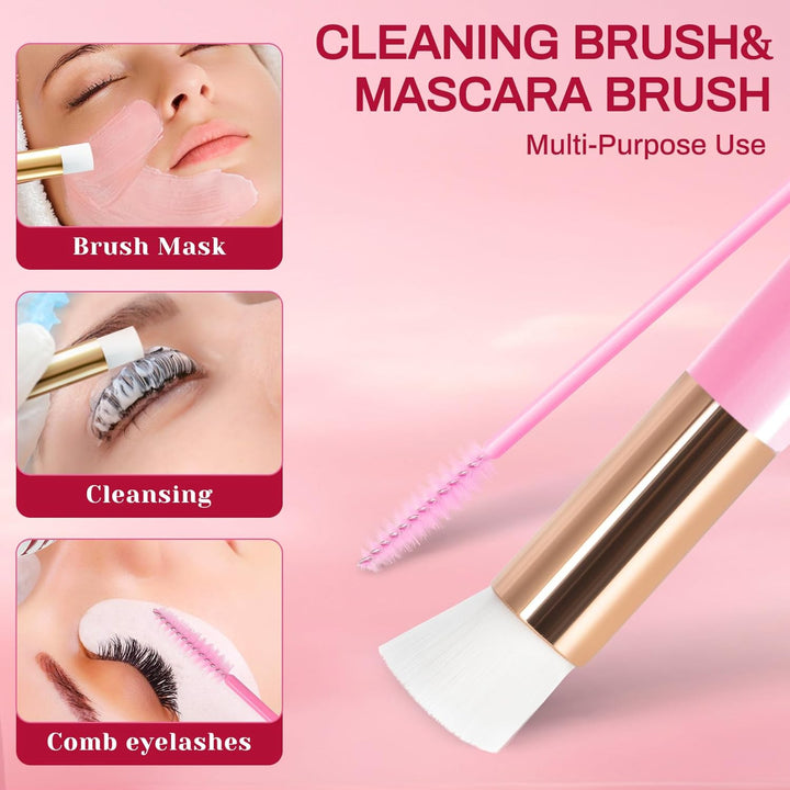 Lash Cleaning Kit - Lash Shampoo Kit Eyelash Extension Cleanser for Extensions 60ML with Rechargeable Handheld Lash Fan Dryer Mascara Brush Rinse Bottle Makeup Cleansing Foam for Lash Care