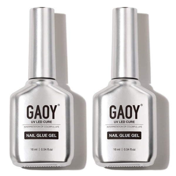 2Pcs 16Ml Gel Nail Glue for Acrylic Nails Tips, 2 in 1 Nail Glue and Base Coat, UV Light Cure