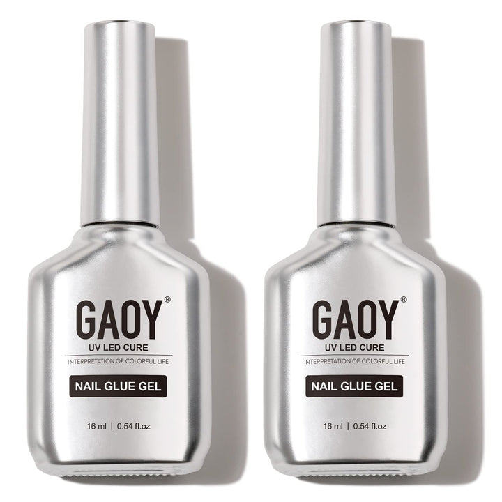 2Pcs 16Ml Gel Nail Glue for Acrylic Nails Tips, 2 in 1 Nail Glue and Base Coat, UV Light Cure