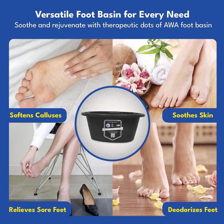 AWA Extra Large Foot Bath Basin - Sturdy Plastic Soak Tub for Soaking Feet and Pedicure at Home Spa Kit Women Men (Grey Basin), 1.0 Count