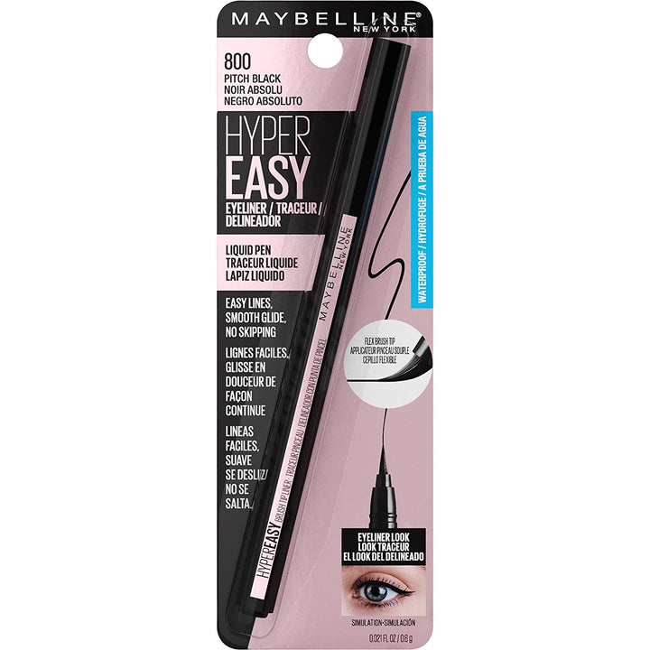 Hyper Easy Liquid Pen No-Skip Eyeliner, Satin Finish, Waterproof Formula, Pitch Black, 0.018 Fl Oz