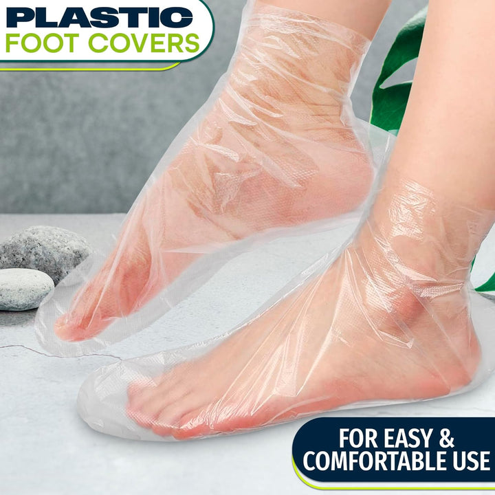 200 Pcs Plastic Foot Covers for Feet – Leak-Proof, Ribbed Anti-Slip Design with 200 Stickers for a Secure Fit – Plastic Foot Gloves for Moisturizing, Paraffin Wax Bags | Self Care & Holiday Gifting