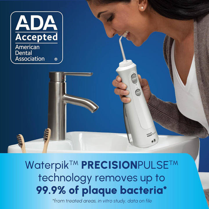 Cordless Pearl Rechargeable Portable Water Flosser for Teeth, Gums, Braces Care and Travel with 4 Flossing Tips - ADA Accepted, WF-13 White, Packaging May Vary