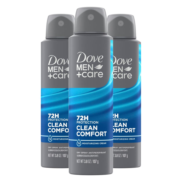 Dove Men+Care Antiperspirant Dry Spray Deodorant for Men Clean Comfort 72 Hour Sweat and Body Odor Protection - 3.8 Oz 3 Count