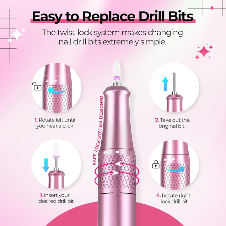 40000RPM Electric Nail File Drill Professional Kit, Drill Machine with LCD Display, Manicure Pedicure Polishing Acrylic Gel Nail Grinder for Salon, Home Use