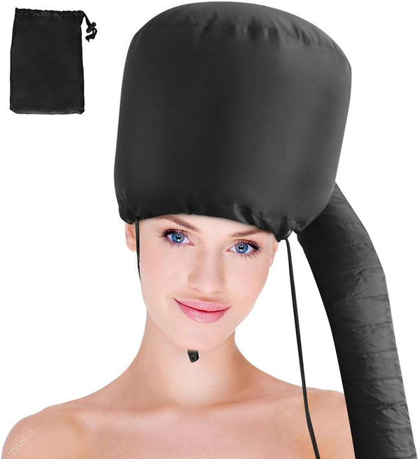 Bonnet Hood Hairdryer Attachment - Upgraded Hair Dryer Bonnet with Chin Strap and Longer Extended Hose More Easy to Enjoy Styling, Curling and Hair Deep Conditioning, Free Carrying Case Hooded Dryer.