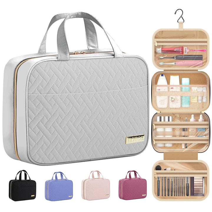 Travel Toiletry Bag W/Hanging Hook - Spacious Toiletry Bag Essentials for Women & Men, Makeup Bag/Big Comparment, Waterproof for Travel Accessories, Medium, Black