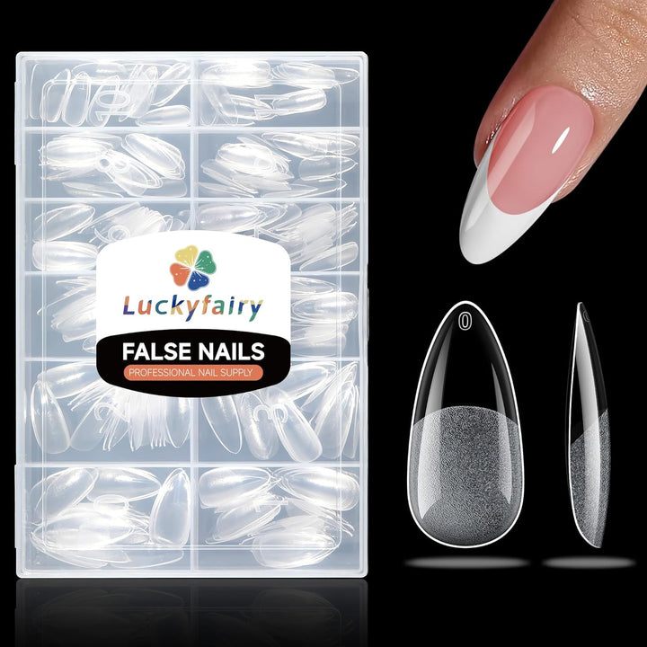 Short Almond Nail Tips, 240Pcs Soft Nail Gel Tips Pre-Shaped Acrylic Fake Nails, Half Matte Full Cover Clear Gelly Press on Flase Nail Tips for Extension Nail Manicure Home DIY 12 Sizes Gelly Tips