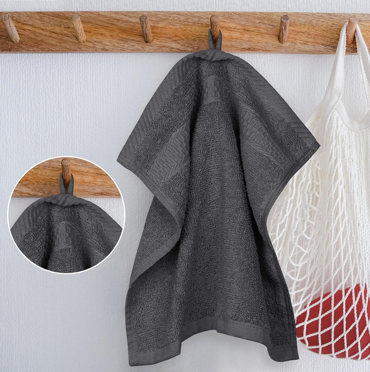 12 Pack Premium Wash Cloths Set, 12 by 12 Inches, 100% Cotton Ring Spun, Highly Absorbent and Soft Feel Essential Washcloths for Bathroom, Spa, Gym, and Face, Grey