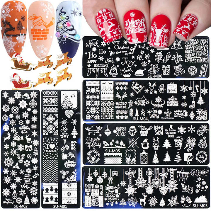 Halloween Nail Art Stamping Plates, 6 PCS Halloween Nail Stamper Kit Horror Ghost Skull Pumpkin Spider Witch Nail Art Stencils Plates Halloween Holiday Party Manicure Template Design Tool