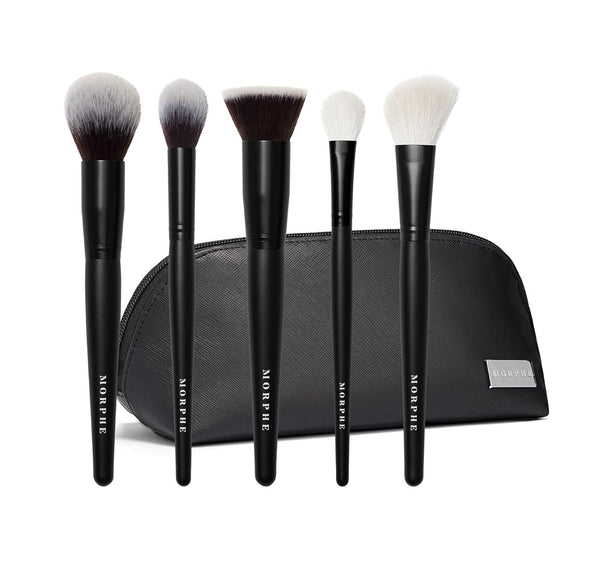 Face the Beat Makeup Brushes - 5 Piece Makeup Brush Set with Foundation, Blush, Contour & Blending Brushes - Made with Synthetic Bristles & Includes Makeup Brush Case (5 Count)