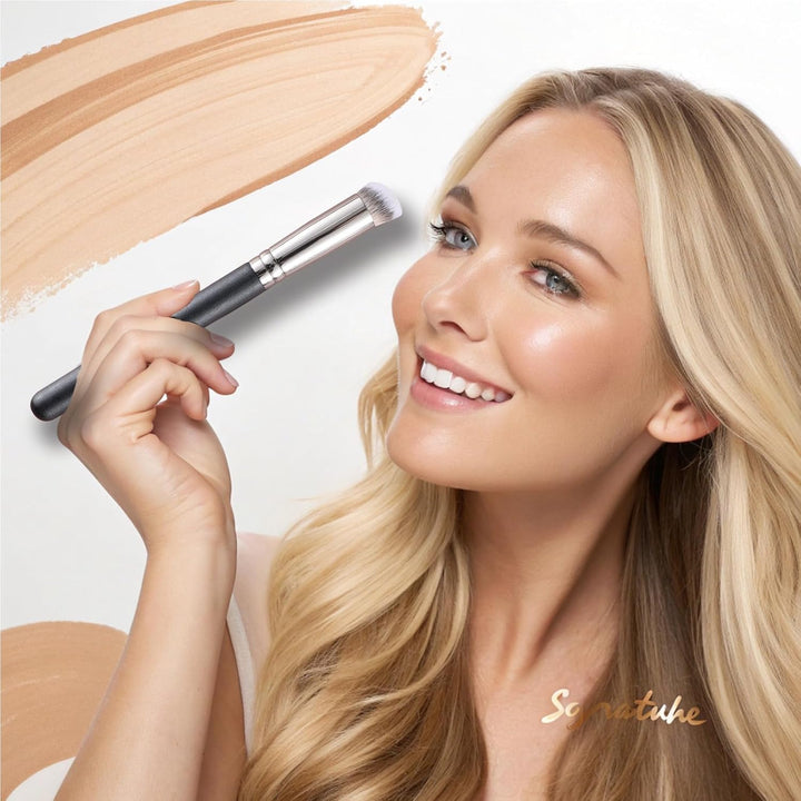 Concealer Brush under Eye Mini Angled Flat Top Kabuki Nose Contour Brush for Concealing Blending Setting Buffing with Powder Liquid Cream Cosmetic Pro Small Makeup Foundation Brushes 270