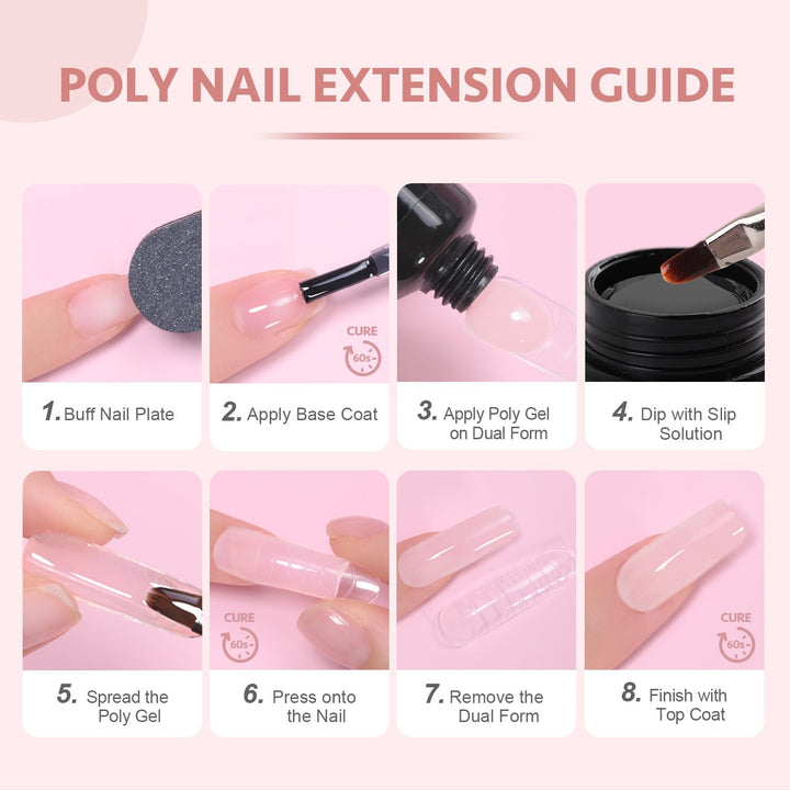 Poly Gel, 60G Nail Extension Gel, Pink Nude Builder Enhancement for Beginner & Professional Nail Art Salon DIY at Home