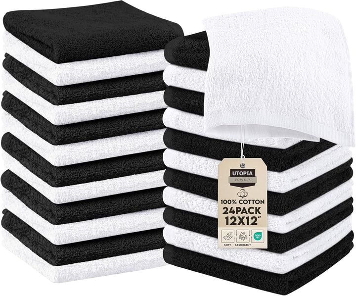 24 Pack Cotton Washcloths Set, 100% Ring Spun Cotton, Premium Quality Flannel Face Cloths, Highly Absorbent and Soft Feel Fingertip Towels, White