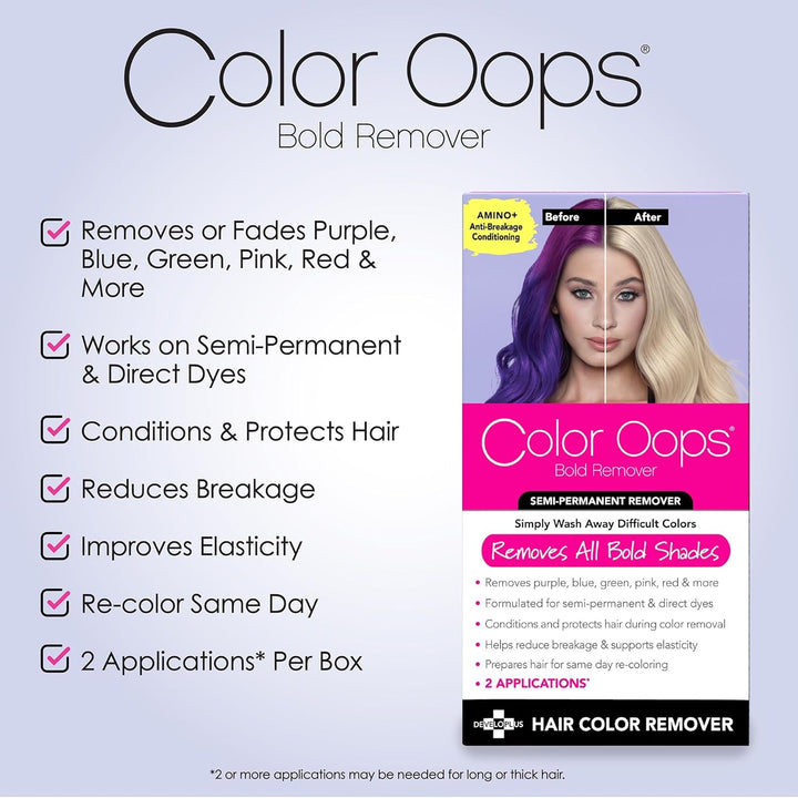 Bold Remover, 2 Applications, Hair Dye Remover Safely Removes Direct Dyes and Semi Permanent Hair Color, Recolor the Same Day, Vegan & Cruelty Free